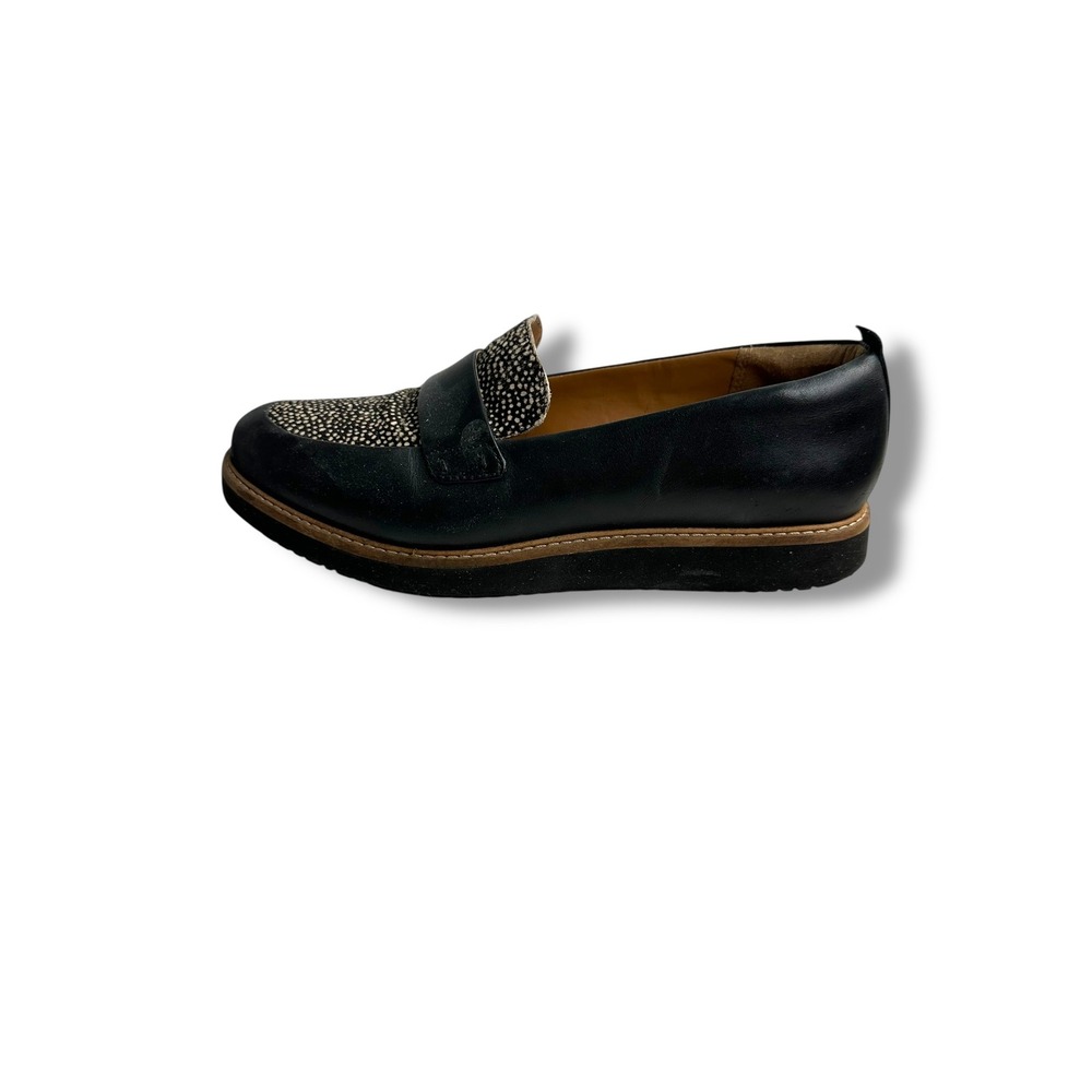 Clarks Artisan Womens Black Leather Calf Hair Spotted Platform Loafers 8 M